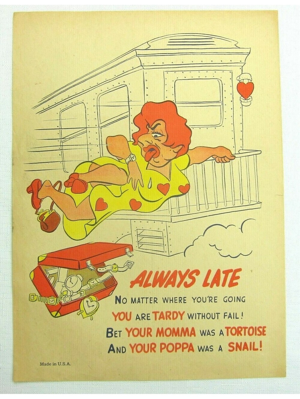 Vintage Vinegar Valentine Always Late Penny Dreadful Sarcasm Insult Ephemera